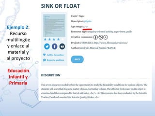 Ejemplo 2:
Recurso
multilingüe
y enlace al
material y
al proyecto
Educación
Infantil y
Primaria
 