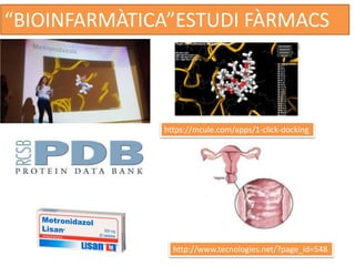 “BIOINFARMÀTICA”ESTUDI FÀRMACS
http://www.tecnologies.net/?page_id=548
https://mcule.com/apps/1-click-docking
 