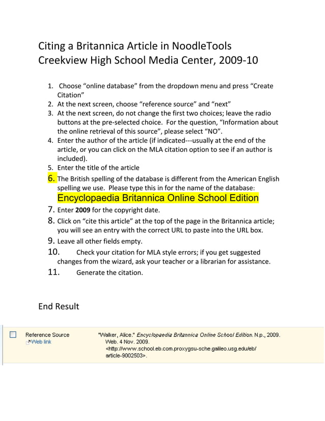 How to Cite a Britannica Article in Noodletools PDF