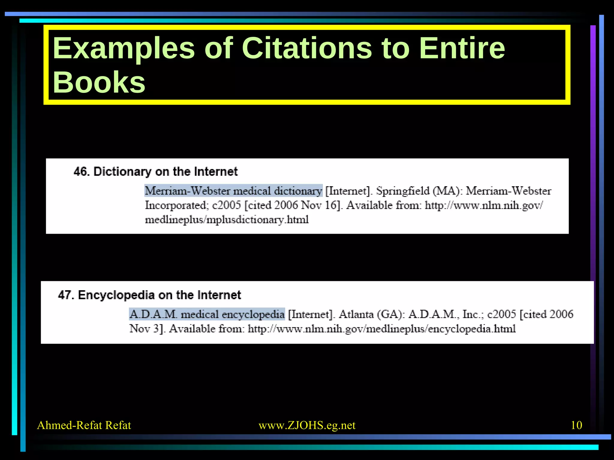Examples of Citations to Entire Books 