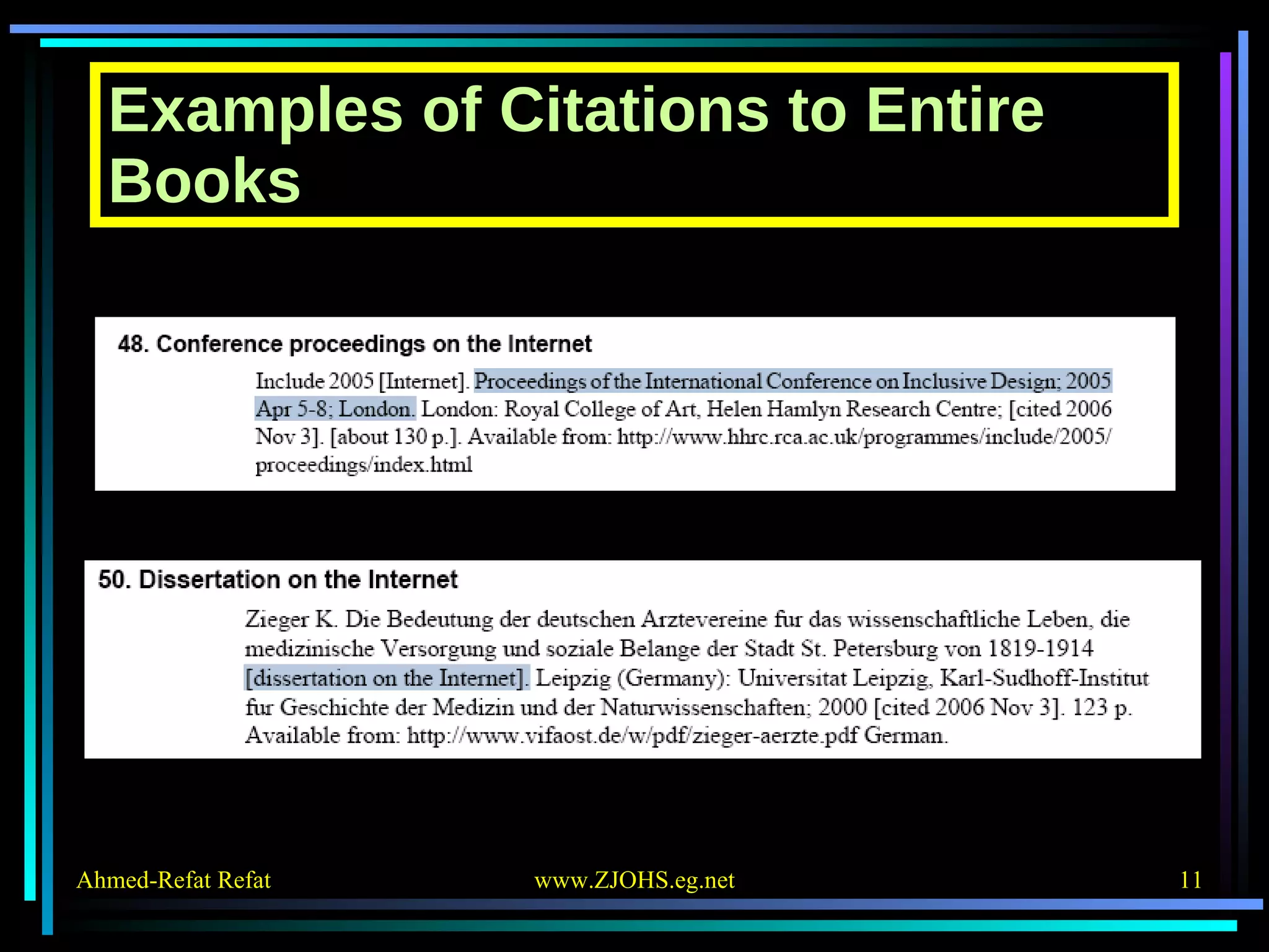 Examples of Citations to Entire Books 