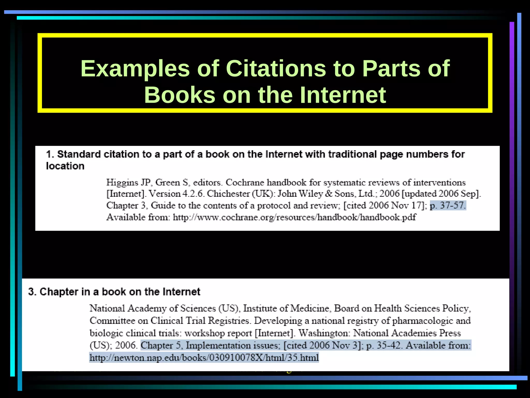 Examples of Citations to Parts of Books on the Internet 