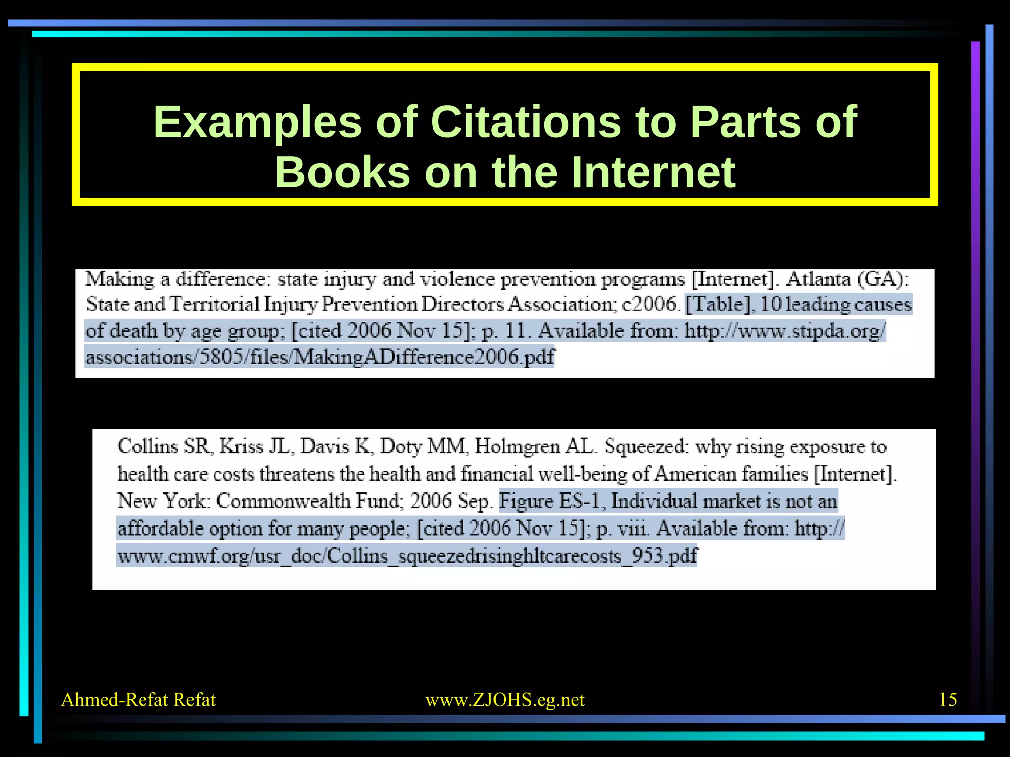 Examples of Citations to Parts of Books on the Internet 