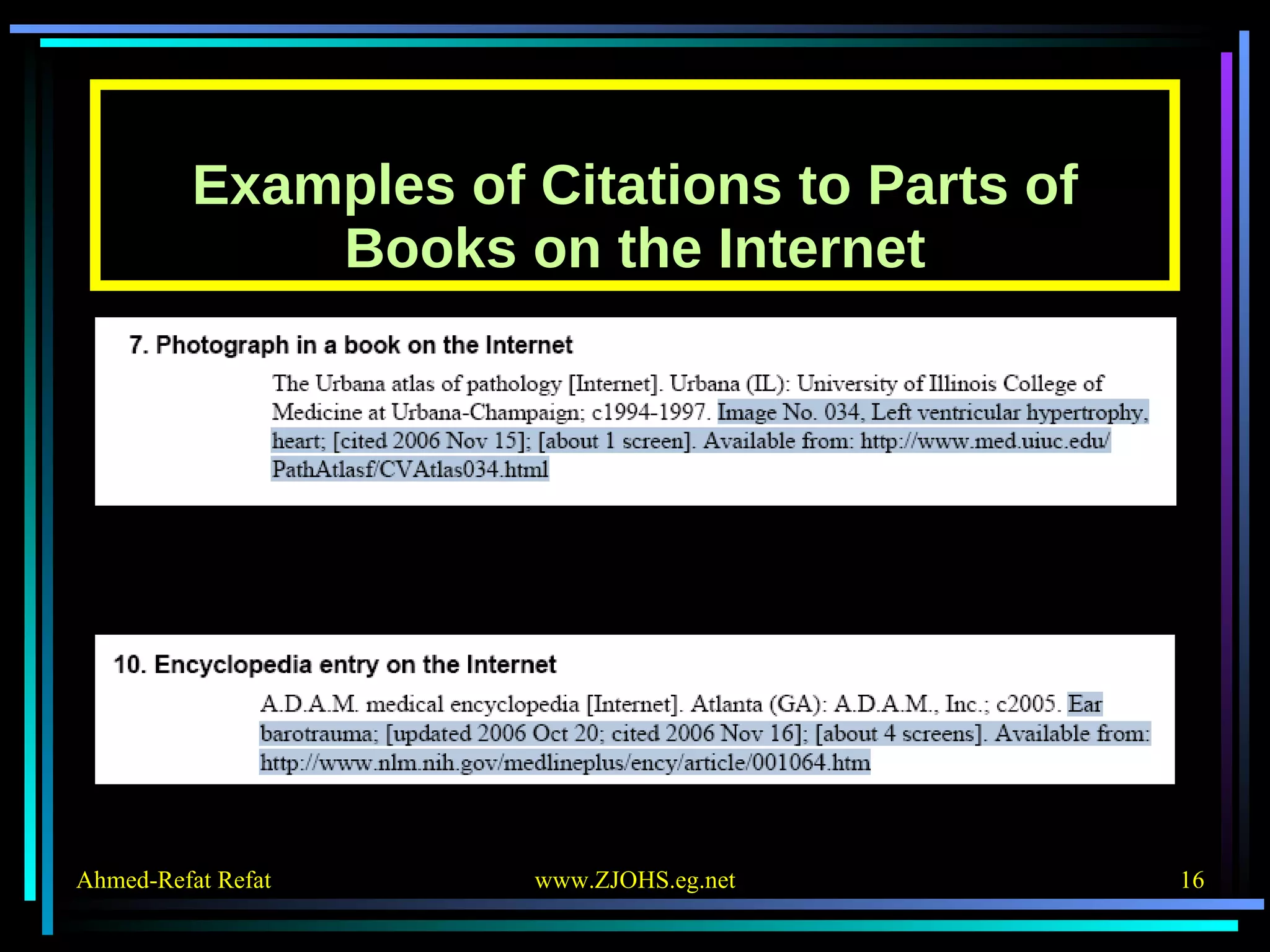 Examples of Citations to Parts of Books on the Internet 
