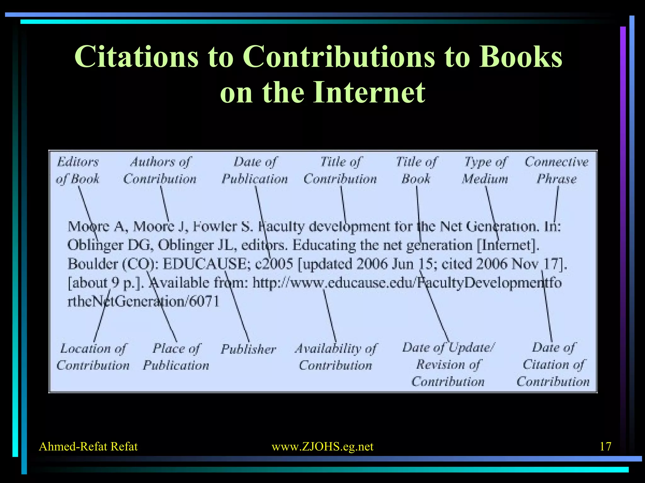 Citations to Contributions to Books  on the Internet 
