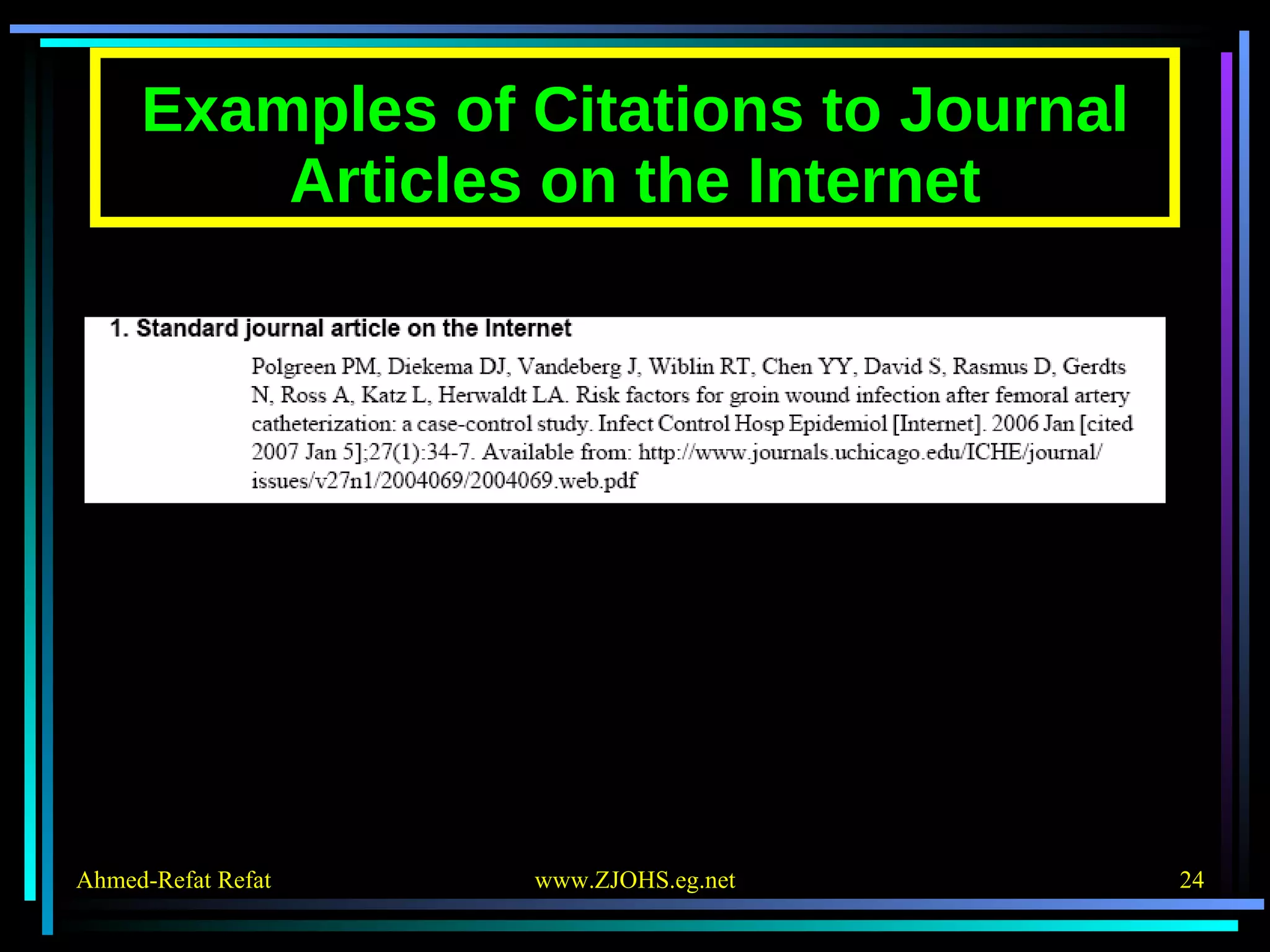 Examples of Citations to Journal Articles on the Internet 