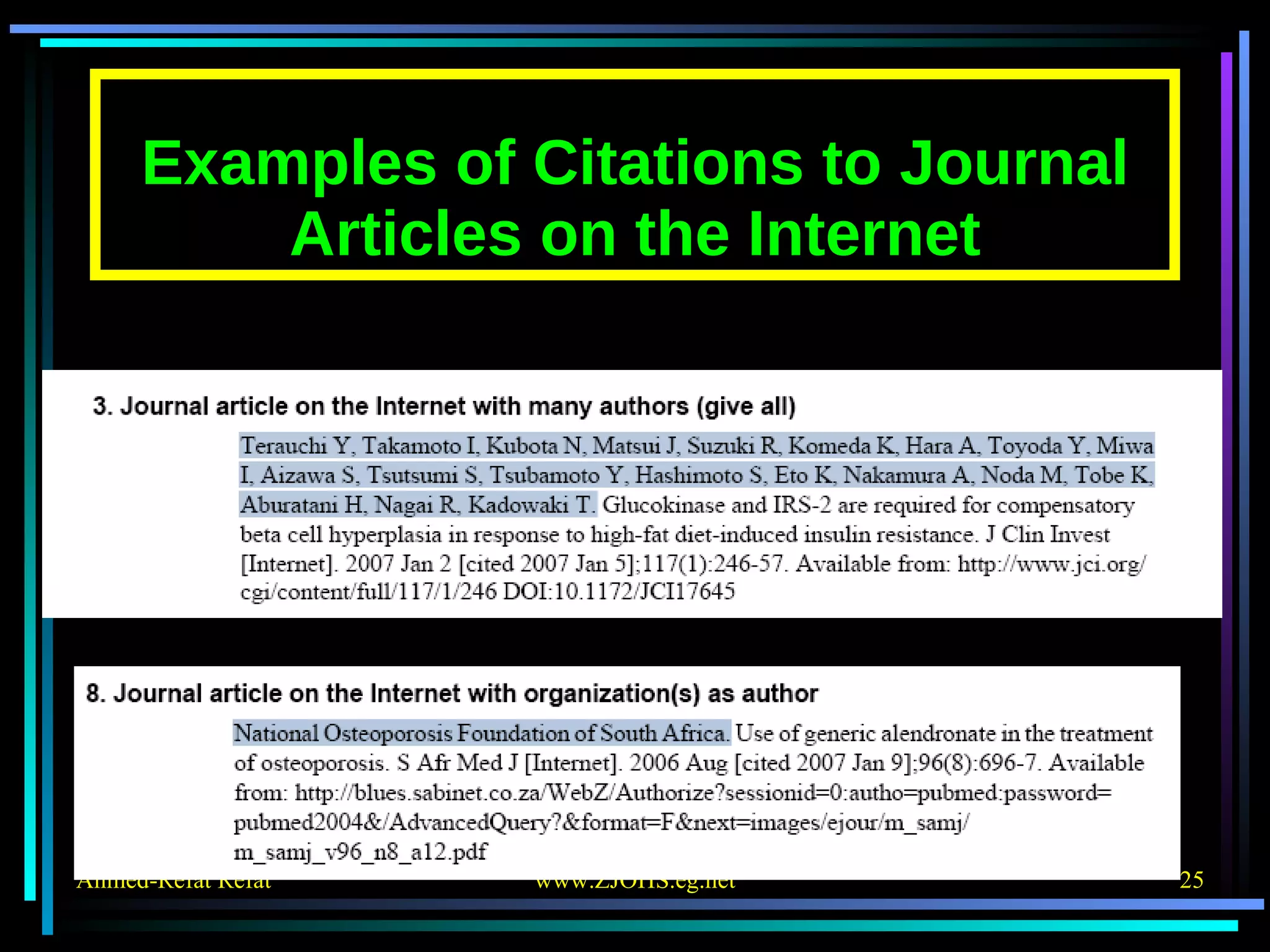 Examples of Citations to Journal Articles on the Internet 
