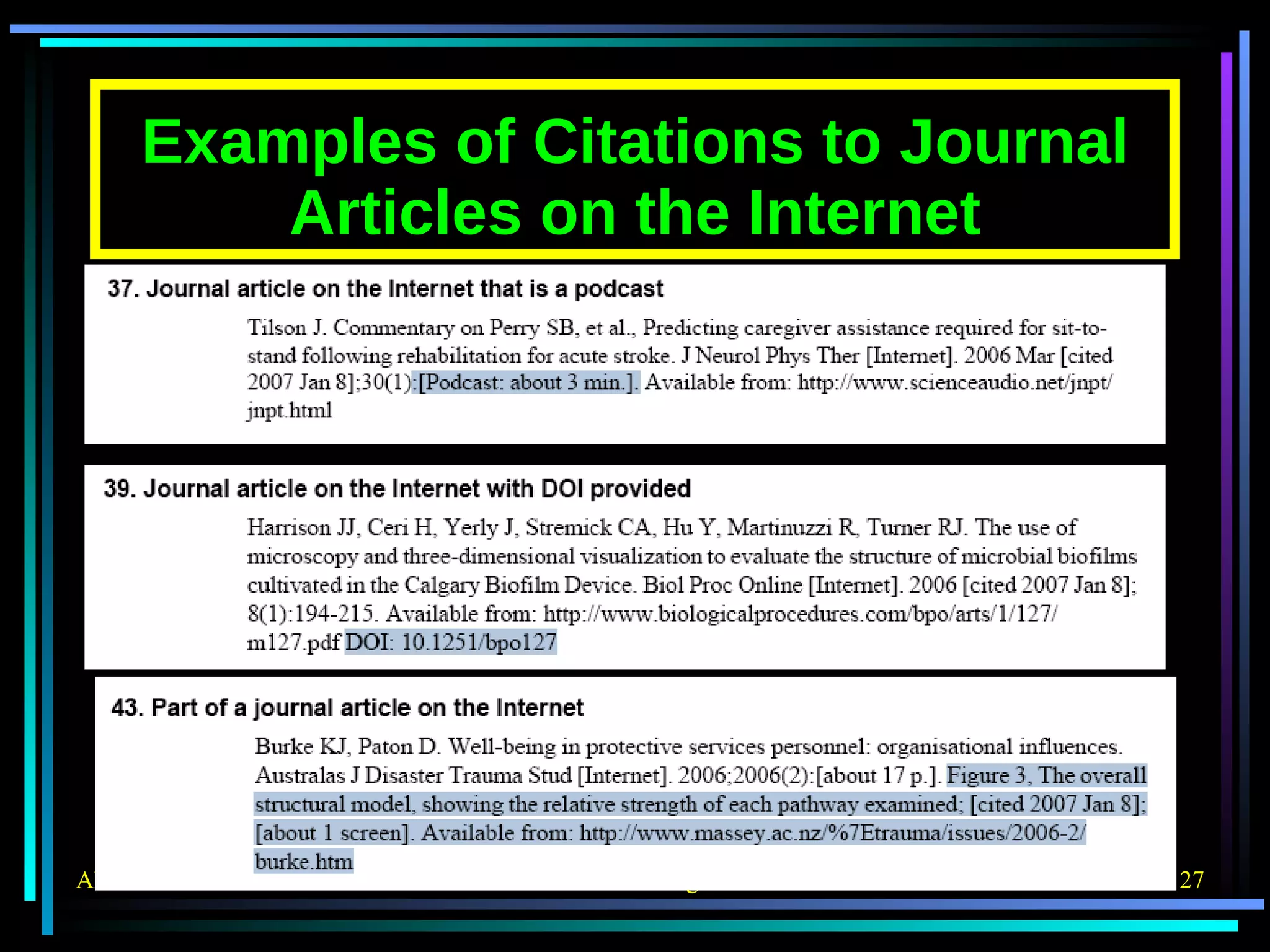 Examples of Citations to Journal Articles on the Internet 