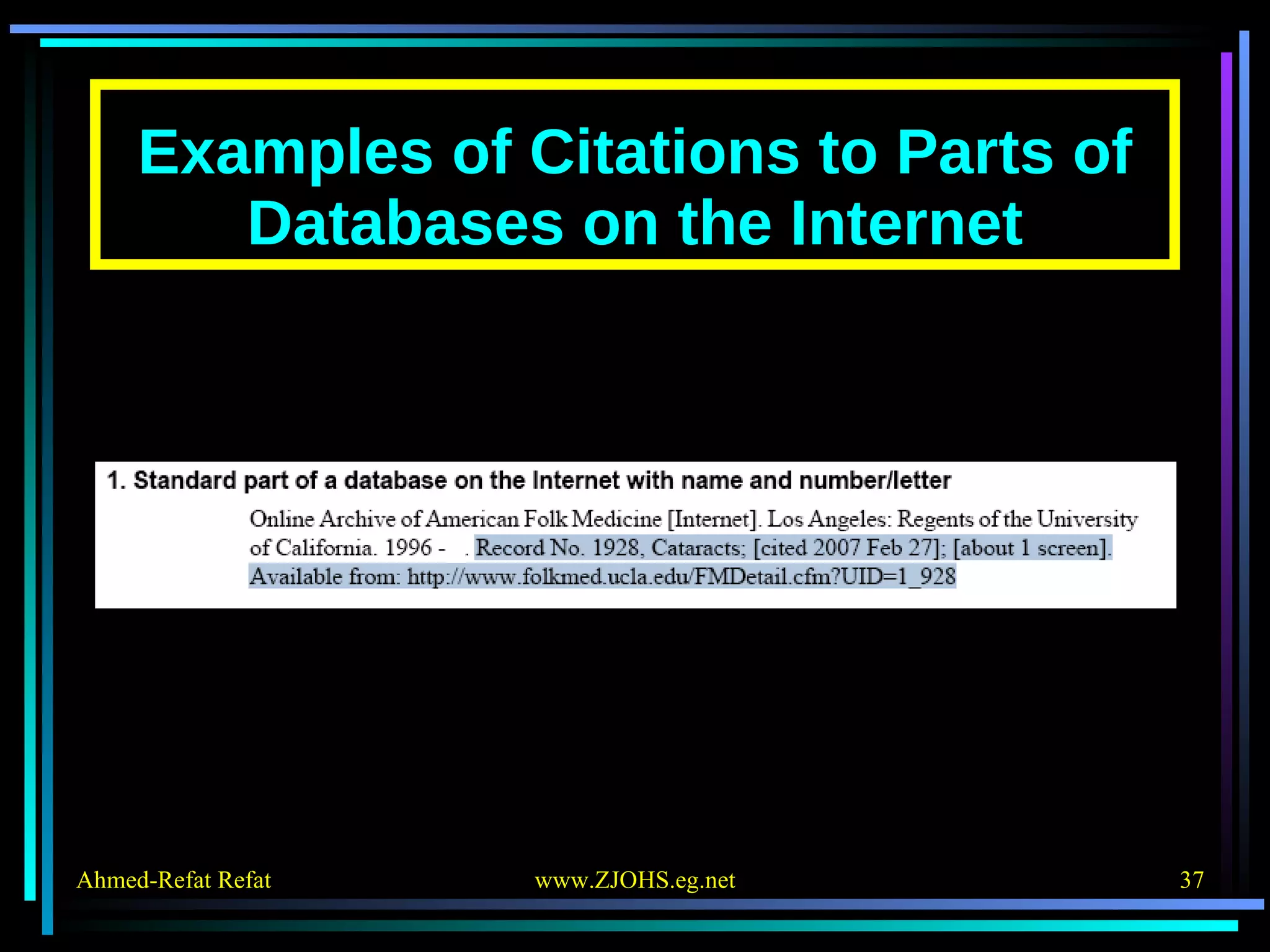 Examples of Citations to Parts of Databases on the Internet 