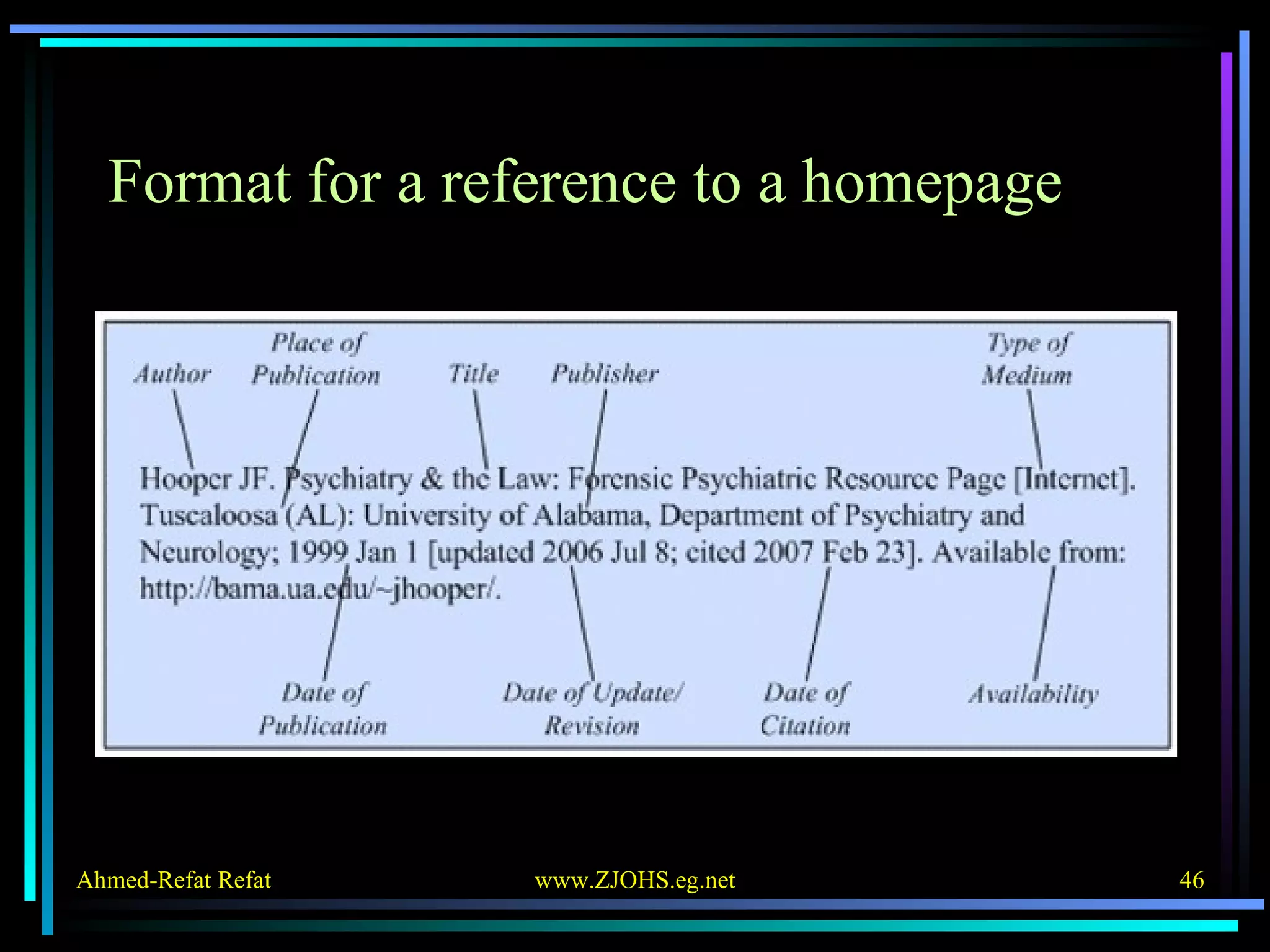 Format for a reference to a homepage 