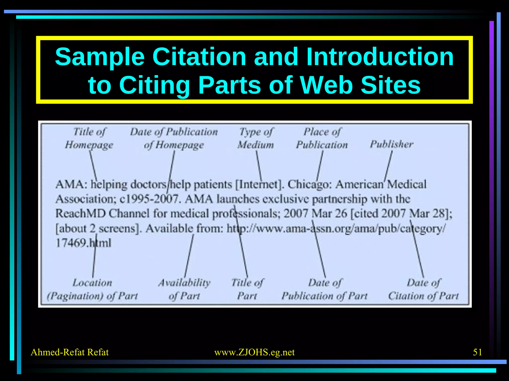 Sample Citation and Introduction to Citing Parts of Web Sites 