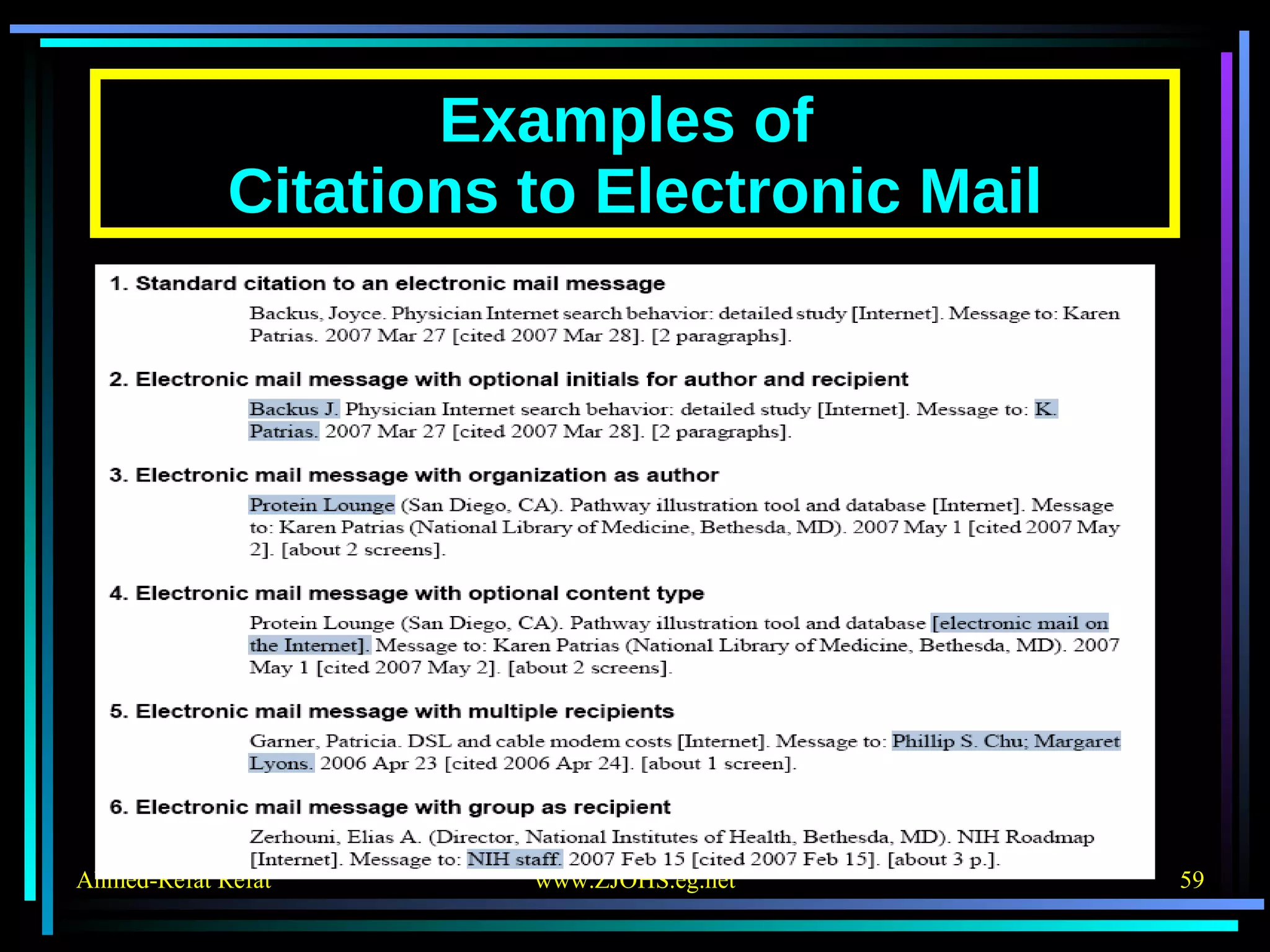 Examples of  Citations to Electronic Mail 