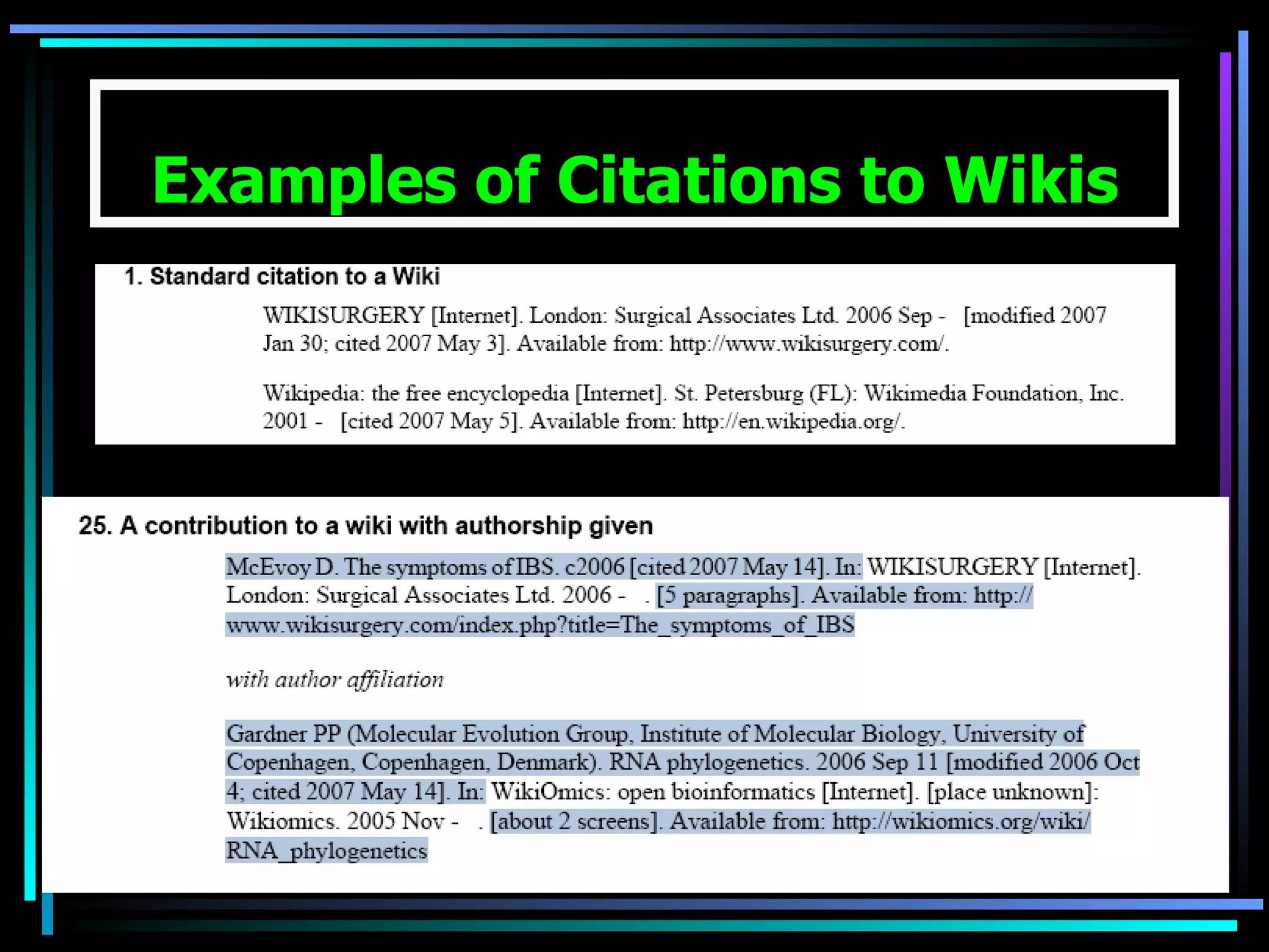Examples of Citations to Wikis 