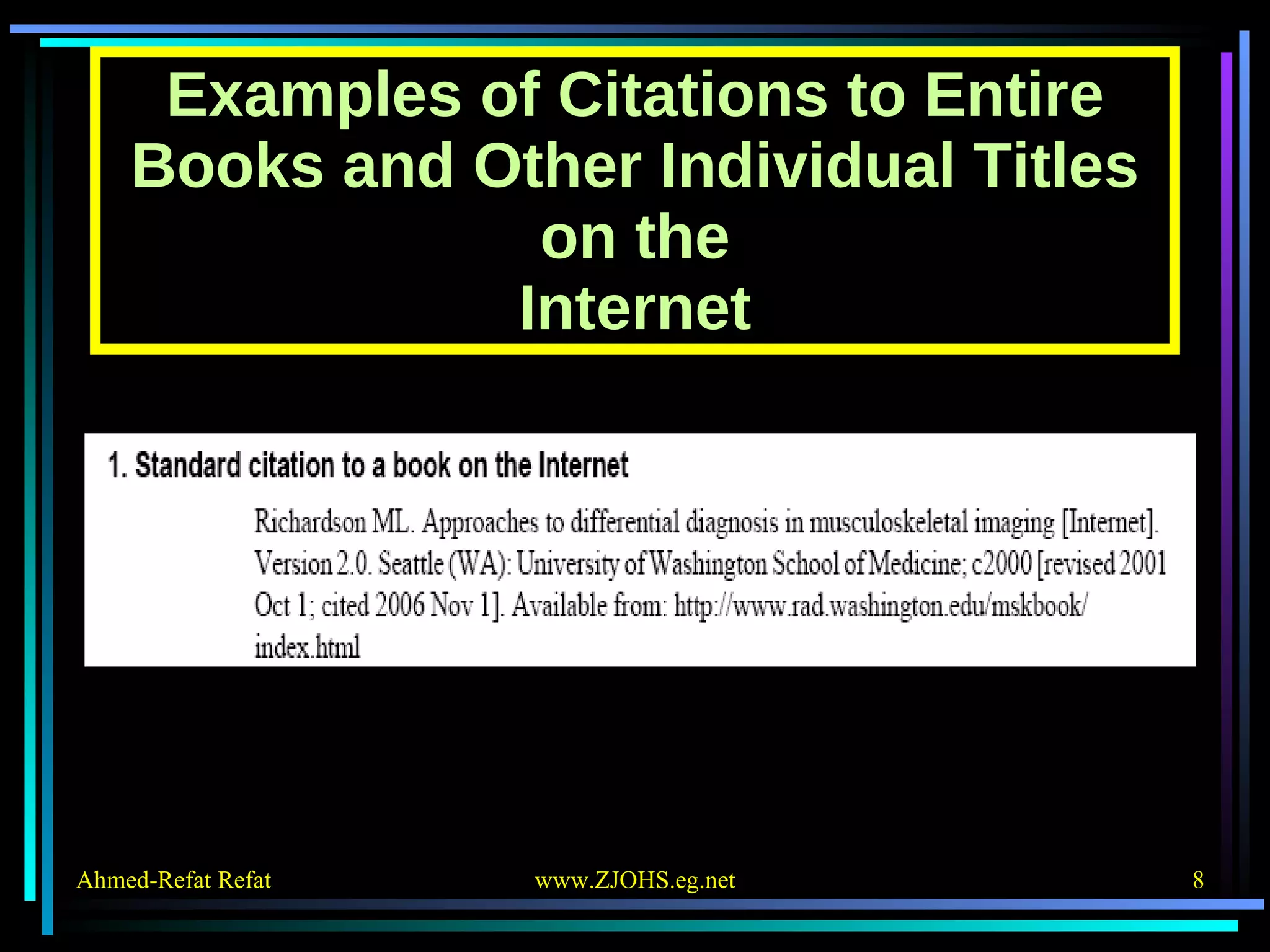 Examples of Citations to Entire Books and Other Individual Titles on the Internet 