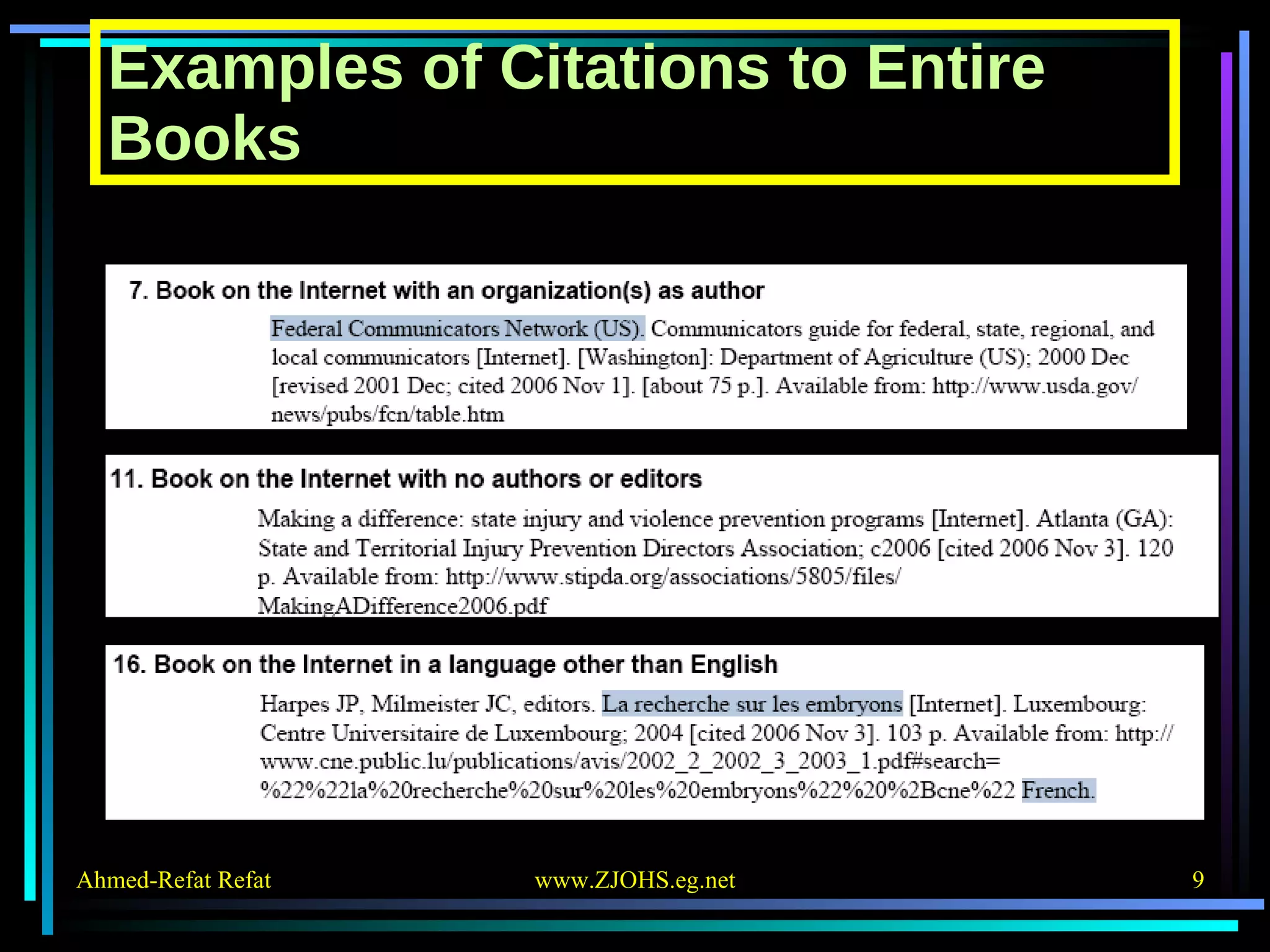 Examples of Citations to Entire Books 