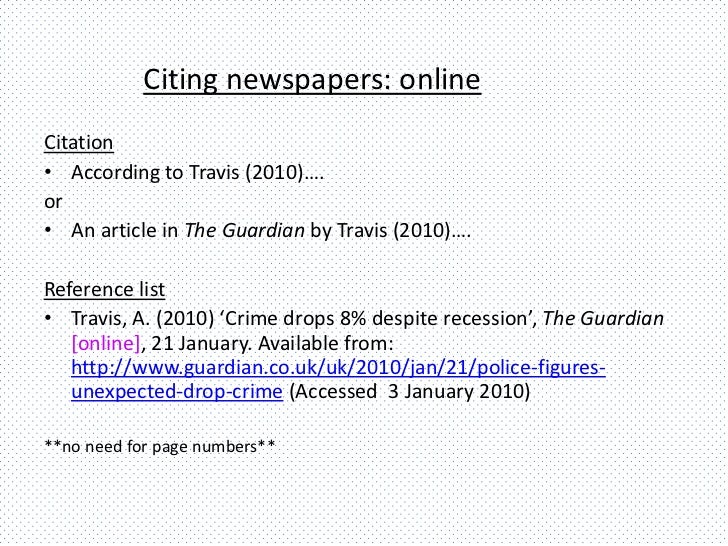 how to harvard reference an online newspaper article