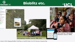 Bioblitz etc.
Participating in Big Garden
Bridwatch (source: RSPB)
Participating in BioBlitz (source: OPAL, Esri)
Kerski. ...