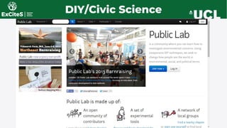 More information at http://publiclaboratory.org
DIY/Civic Science
 