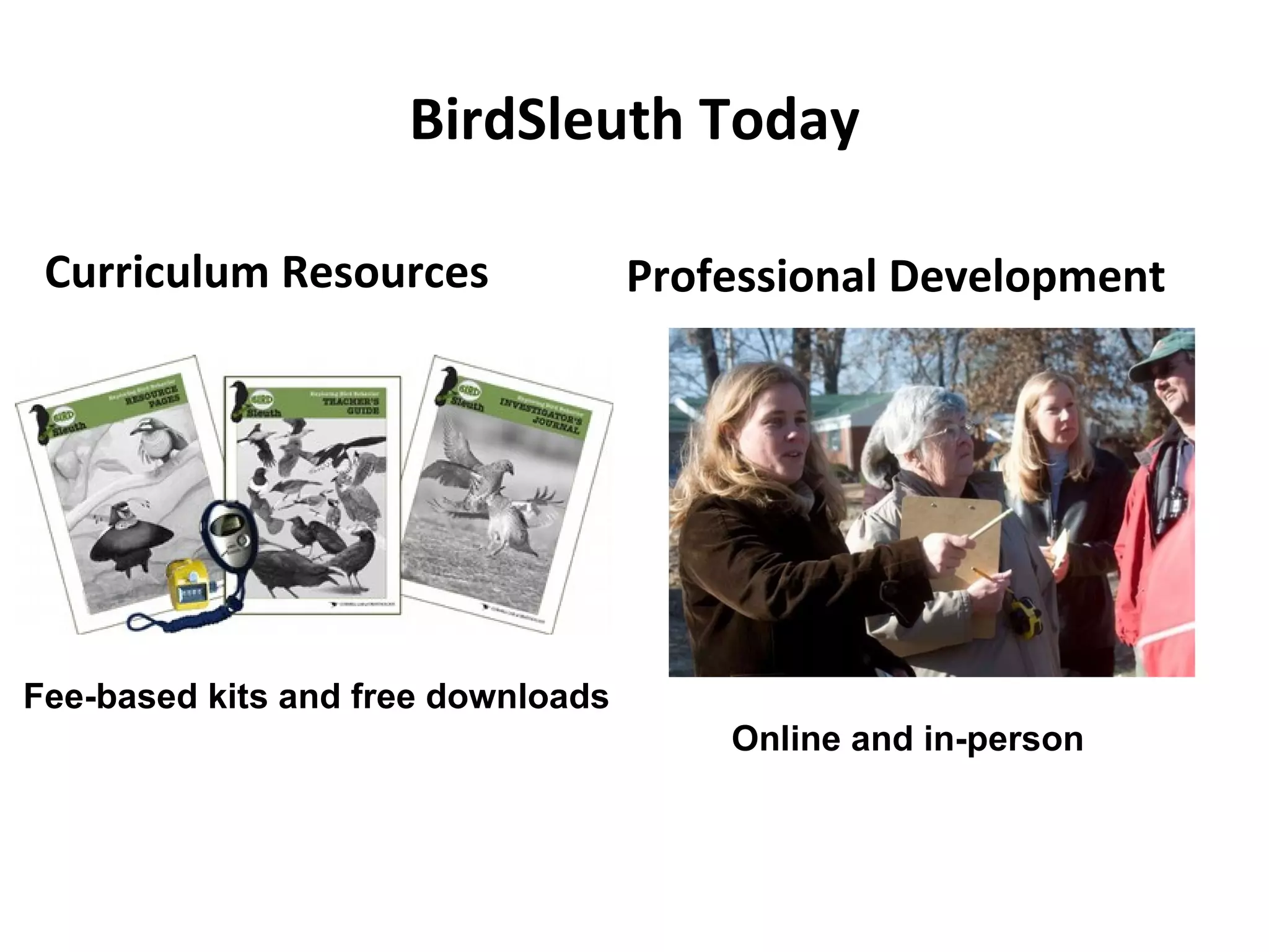 BirdSleuth Today Curriculum Resources Professional Development Online and in-person Fee-based kits and free downloads 