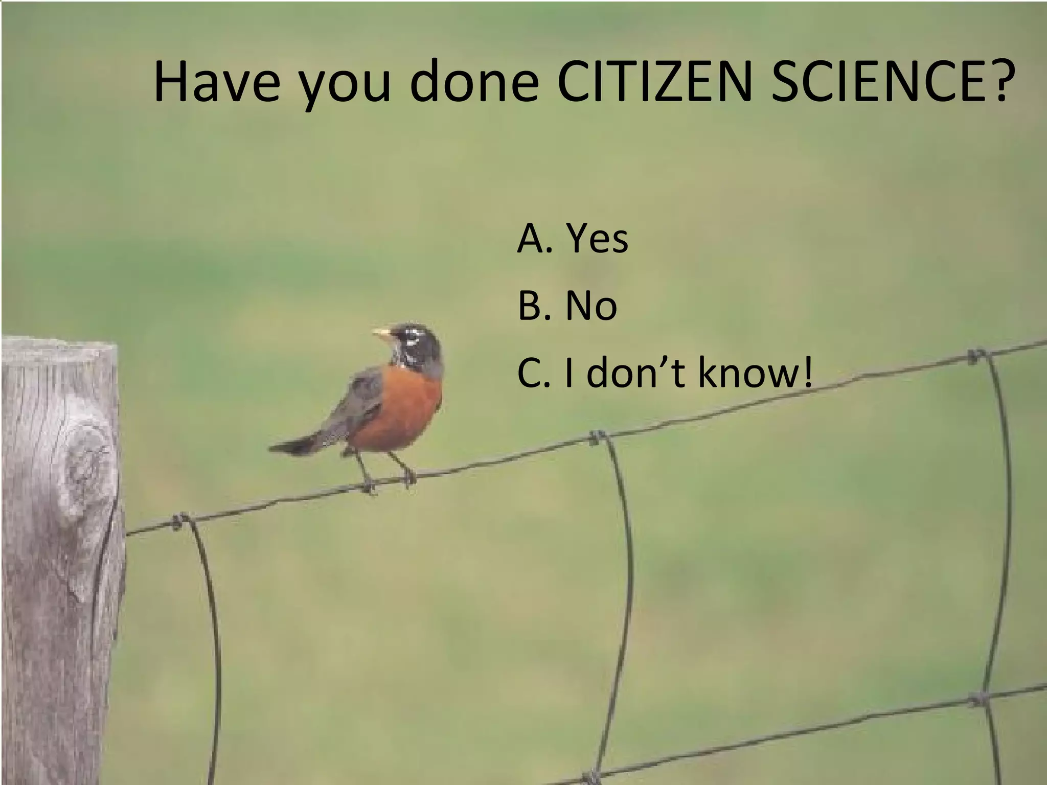 Have you done CITIZEN SCIENCE? A. Yes B. No C. I don’t know! 