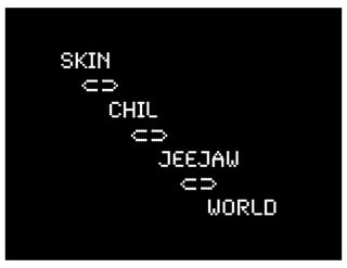 Skin
 v
  v  CHIL
       v
       v    JEEJAW

              v
             v
                 World
 