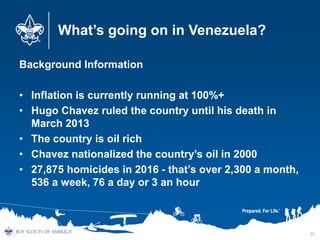 What’s going on in Venezuela?
Background Information
• Inflation is currently running at 100%+
• Hugo Chavez ruled the cou...