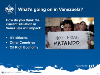 What’s going on in Venezuela?
How do you think the
current situation in
Venezuela will impact:
• It’s citizens
• Other Cou...
