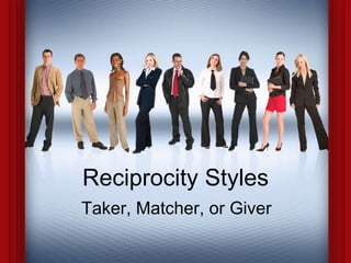 Reciprocity Styles
Taker, Matcher, or Giver
 