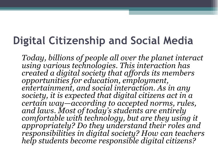 Digital Citizenship And Social >> Digital Citizenship And Social Media Digital Citizenship And Social >> Digital Citizenship And Social Media