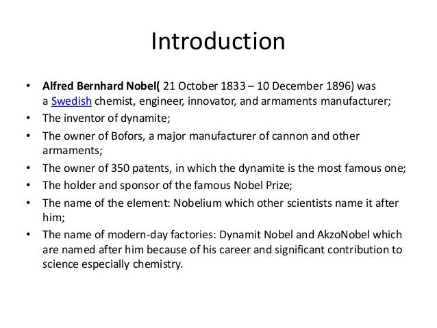 an introduction to the life of alfred nobel the inventor of dynamite an introduction to the life of alfred nobel the inventor of dynamite