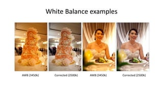White Balance examples




AWB (3450k)     Corrected (2500k)   AWB (3450k)   Corrected (2500k)
 