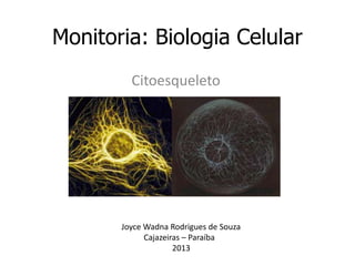 Monitoria: Biologia Celular
         Citoesqueleto




       Joyce Wadna Rodrigues de Souza
             Cajazeiras – Paraíba
                     2013
 