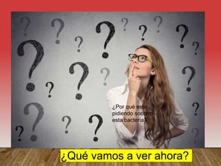 Estudiaremos la parte del citoesqueleto que hace posible que,
por ejemplo: los fagocitos puedan comerse a las bacterias y
otros agentes patógenos.
¿Por qué esta
pidiendo socorro
esta bacteria?
¿Qué vamos a ver ahora?
 