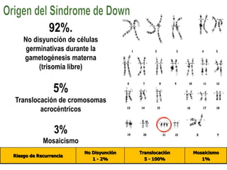 Sinonimia: "monosomía X“ = S. Turner
No se asocia con edad materna
Cromosoma ausente: error meiótico paterno (80%) o mater...