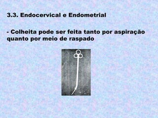 3.3. Endocervical e Endometrial

- Colheita pode ser feita tanto por aspiração
quanto por meio de raspado
 