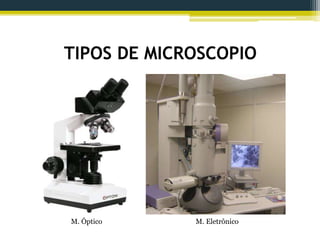 TIPOS DE MICROSCOPIO
M. Óptico M. Eletrônico
 