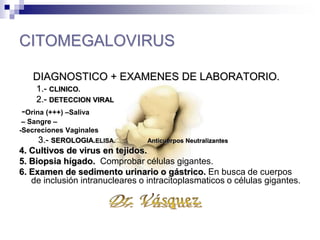 Para hacer el diagnostico debe tenerse presente que la
enfermedad pueda ocurrir en:
1. Todo neonato o lactante pequeño que curse con ictericia o
síndrome TORCH.
2. Pacientes con enfermedad hepática crónica.
3. Pacientes con Mononucleosis infecciosa.
4. Pacientes con síndrome coqueluchoide.
5. Pacientes inmunocomprometidos.
6. Enfermos multitransfundidos.
7. Pacientes con trasplantes de órganos.
 