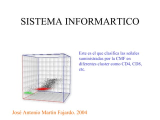 SISTEMA INFORMARTICO Este es el que clasifica las señales suministradas por la CMF en diferentes cluster como CD4, CD8, etc. José Antonio Martìn Fajardo. 2004 