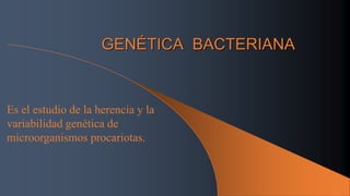 GENÉTICA BACTERIANA
Es el estudio de la herencia y la
variabilidad genética de
microorganismos procariotas.
 