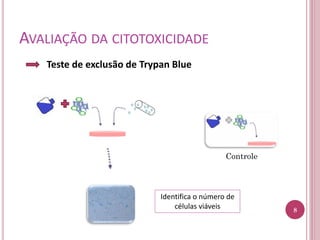 AVALIAÇÃO DA CITOTOXICIDADE
Teste de exclusão de Trypan Blue
8
Controle
Identifica o número de
células viáveis
 