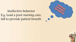Ineffective behavior
E.g. Lead a poor nursing care,
fall to provide patient benefit.
 