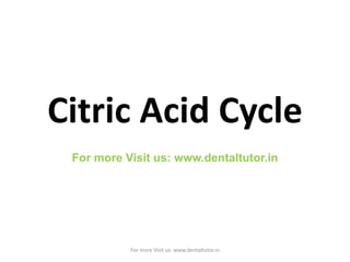 Citric Acid Cycle
For more Visit us: www.dentaltutor.in
For more Visit us: www.dentaltutor.in
 