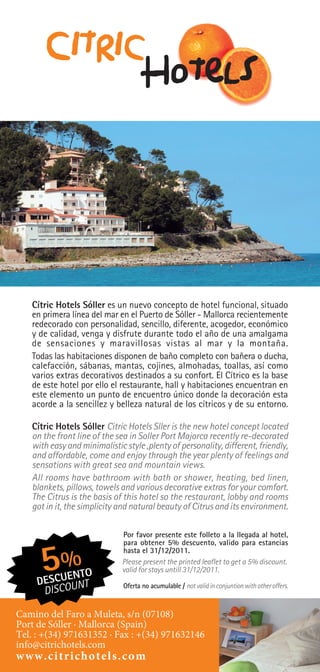 Citric Hotel Soller  5% discount Majorca