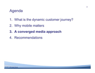 24


       Agenda

       1. What is the dynamic customer journey?
       2. Why mobile matters
       3. A converged media approach
       4. Recommendations




© 2011 Altimeter Group
 