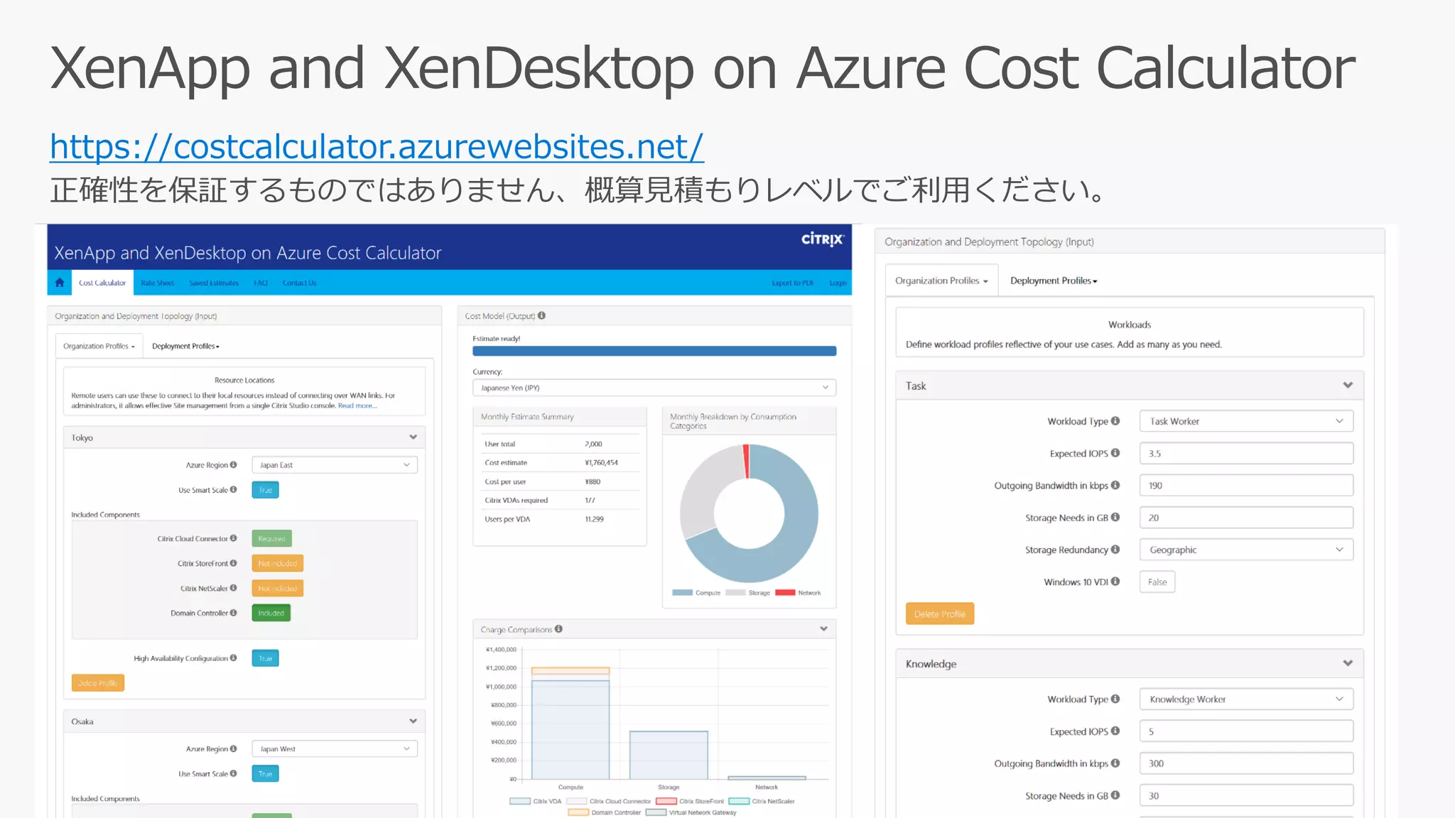 https://costcalculator.azurewebsites.net/
正確性を保証するものではありません、概算見積もりレベルでご利用ください。
 