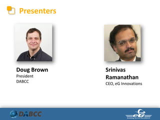 Presenters
Doug Brown
President
DABCC
Srinivas
Ramanathan
CEO, eG Innovations
 
