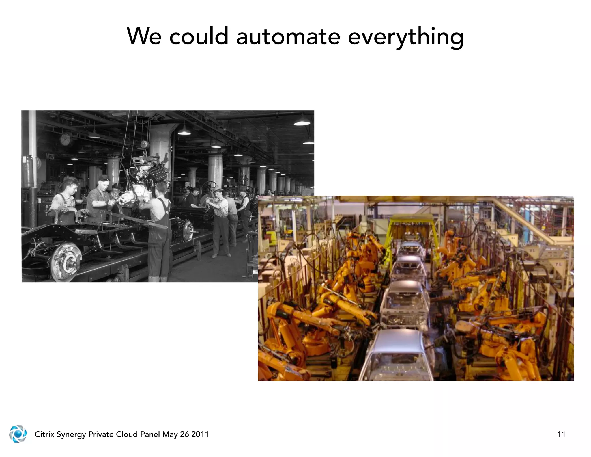 We could automate everything




Citrix Synergy Private Cloud Panel May 26 2011         11
 