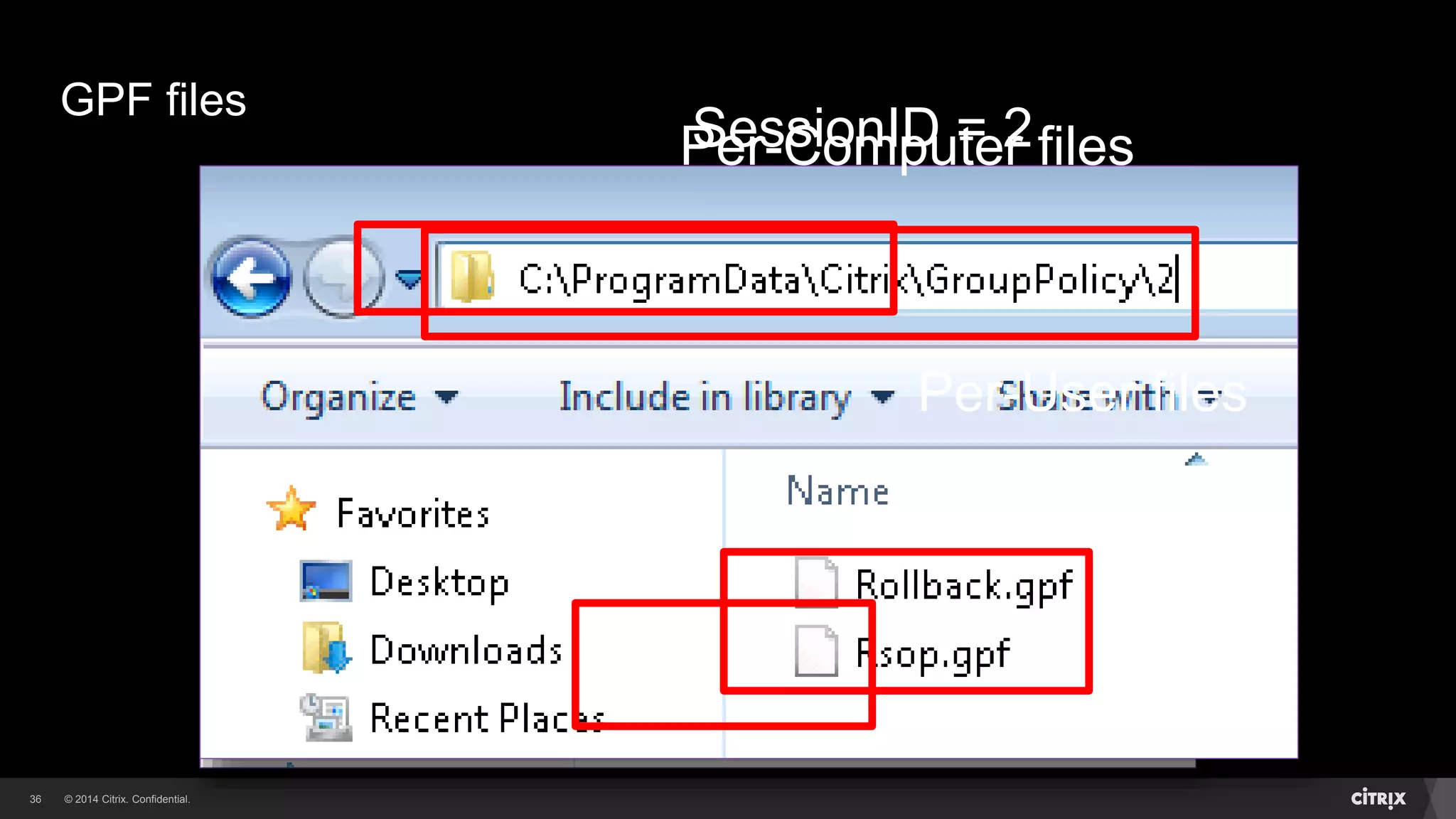© 2014 Citrix. Confidential.36
GPF files
Per-Computer files
Per-User files
SessionID = 2
 