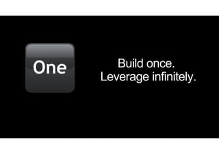 One      Build once.
      Leverage infinitely.
 