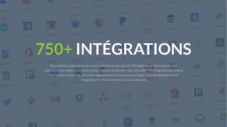www.citruseo.com
© 2017 Citruseo. All Rights Reserved.
13
750+ INTÉGRATIONS
Nous utilisons Zapier pour lier votre e-commerce avec plus de 750 applications. Vous pourrez ainsi
automatiser de nombreuses tâches et synchroniser les données avec votre ERP, CRM, logiciel comptable ou
vos solutions marketing. Et si votre application ne se trouve pas sur Zapier, nous développerons une
intégration sur mesure en fonction de vos besoins.
 